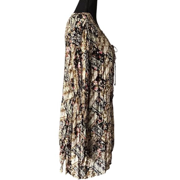 Cato Tunic Top Brown Boho Floral Crinkle Stretch Embellished VNeck - Picture 4 of 11